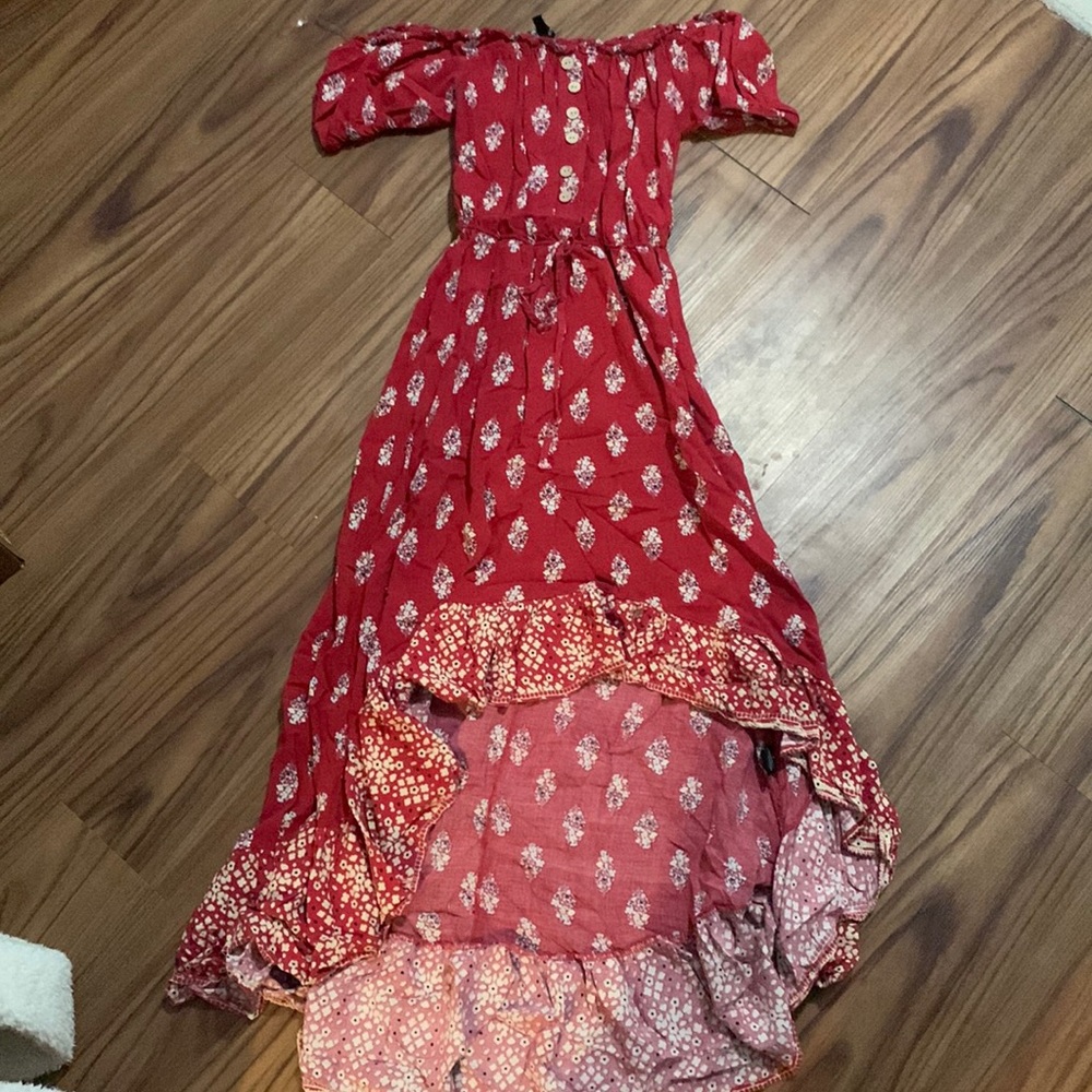 Red off the shoulder dress